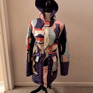 Emilio Pucci Coat Women's 6 Colorful All Over Print Designer Luxury Winter Italy